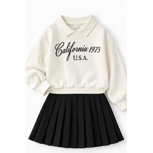 Kız Çocuk Polo Yaka Sweatshirt - Etek Trend Alt Üst Takım Yeni Sezon