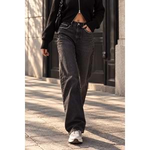 Rodeo Stud Taş / Zımba Detaylı Yüksek Bel Wide Leg Jean