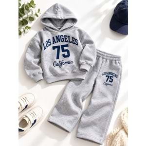 Kız Çocuk Yazı Deetaylı CA LA Baskılı Sweatshirt - Eşofman Alt Üst Takım