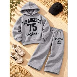 Kız Çocuk Yazı Deetaylı CA LA Baskılı Sweatshirt - Eşofman Alt Üst Takım
