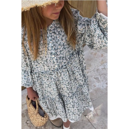 Kız Çocuk Yeni Sezon Çiçekli Elbise Yeşil Tonlar Trend Alarmı