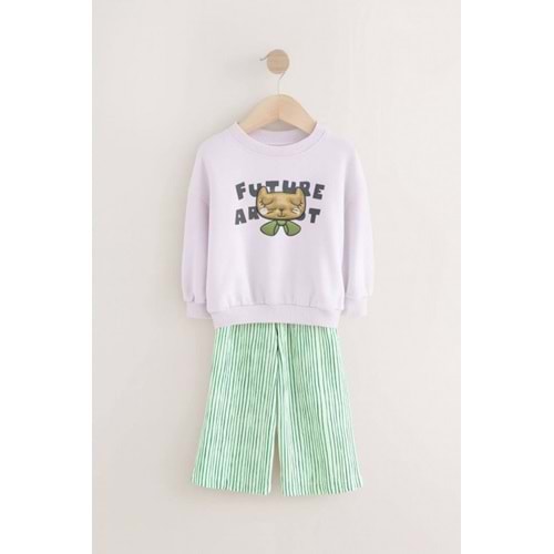 Future Artist Baskı Detaylı Sweatshirt Yeşil Beyaz Çizgili Jogger Alt Üst Takım