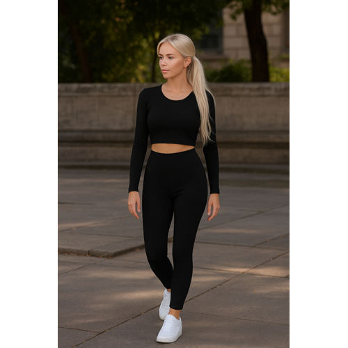 Kadın Fitilli Tayt Crop Üst Alt Üst Sportif Şık Takım