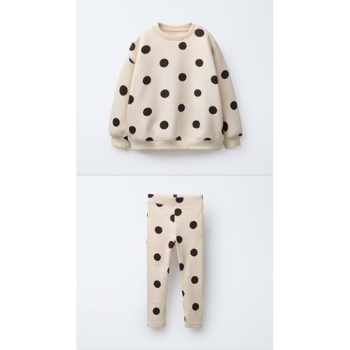 Kız Çocuk Siyah Beyaz Puantiyeli Sweatshirt Tayt Alt Üst Takım Polkadot