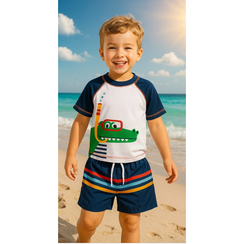 Erkek Çocuk PAW Patrol Baskılı Mavi - Sarı Beyaz T-shirt Şort Mayo Seti Üst Dalgıç Alt Paraşüt