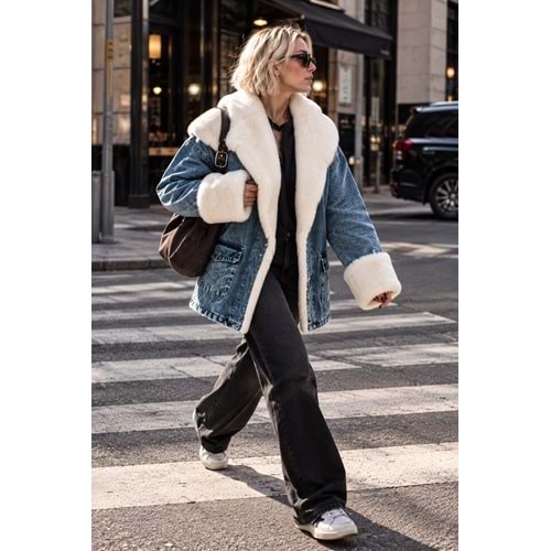 Kürklü Kot Kaban Yaka Kol Detay - BLUE JEAN - STANDART - ST00110-11260