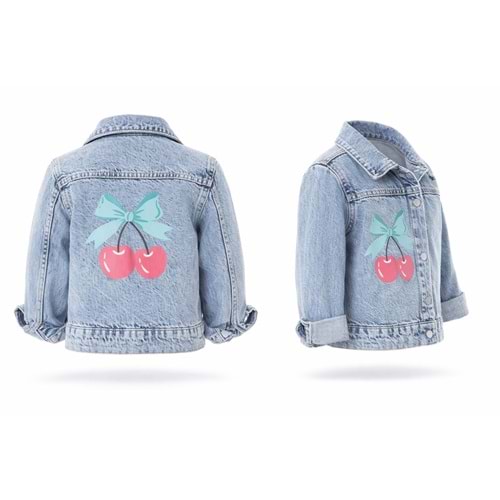 KIZ ÇOCUK KİRAZ DESEN KOT CEKET - KOT MAVİ - 4-5 YAŞ - ST00225-11697