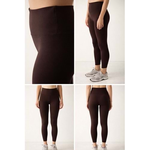 KahveRengi Soft Feel Nano Kumaş iç İnce Şardonlu Tayt - L