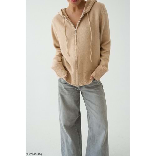 Kapüşonlu Çift Taraf Fermuar Kapama Hırka