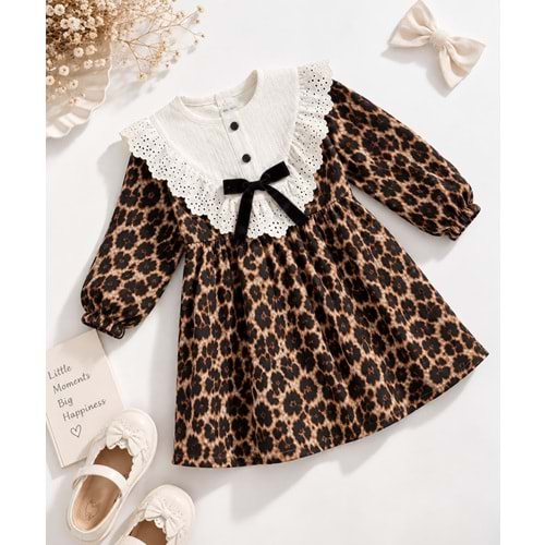 Kahverengi Leopar Desen Bebe Yaka Elbise - KAHVERENGİ - 3-4 YAŞ - ST00296-KAHVERENGİ-3-4 YAŞ