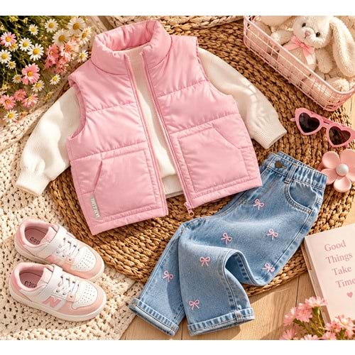 Soft Pembe Şişme Yelek Fermuar Kapamalı - PASTEL PEMBE - 3-4 YAŞ - ST00299-PASTEL PEMBE-3-4 YAŞ