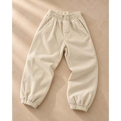 Unisex Çocuk Bej Renk Balon Pantolon Paça Lastikli
