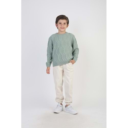 Soft Yeşil Baklava Desen Triko Kazak - YEŞİL - 3-4 YAŞ - ST00307-YEŞİL-3-4 YAŞ