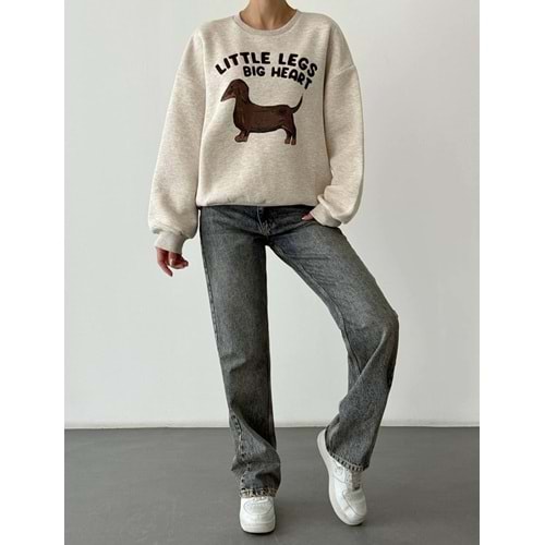 Little Legs Big Heart Baskılı Sweatshirt - BEJ - M - ST00392-BEJ-M