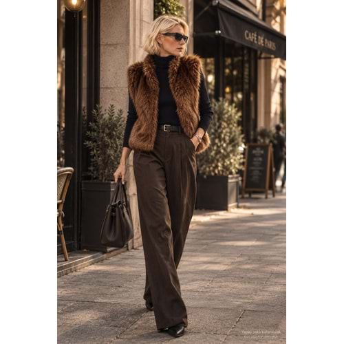 Kürk Yelek Gizli Çıtçıt Kapama - KAHVERENGİ - M - ST00398-KAHVERENGİ-M