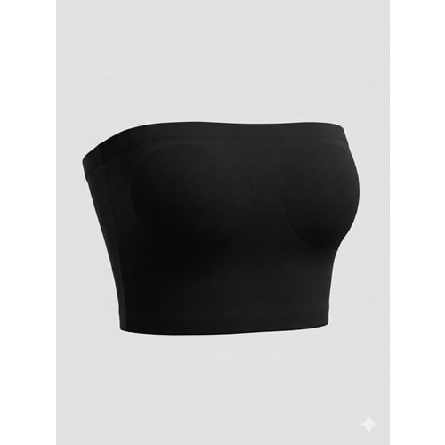 Straplez Büstiyer/Crop Top Kendinden Sütyenli - SİYAH - L - ST00404-SİYAH-L