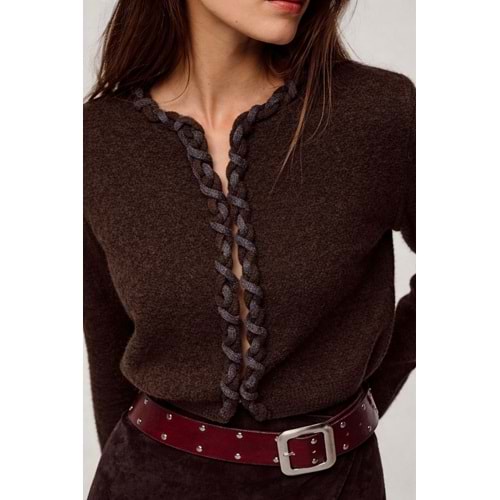 Birit Kapamalı Antrasit Kahve Hırka - KAHVERENGİ - STANDART - ST00443-KAHVERENGİ-STANDART