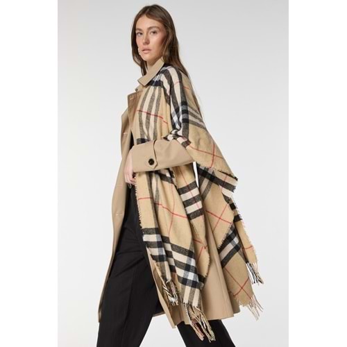 Yumuşak Dokulu Püsküllü Ekose Desen Safran Kalın Omuz Şal Atkı