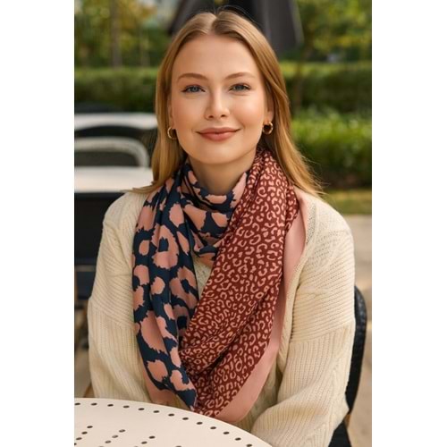 Patchwork Leopar Desenli Pembe Yumuşak Dokulu Şal