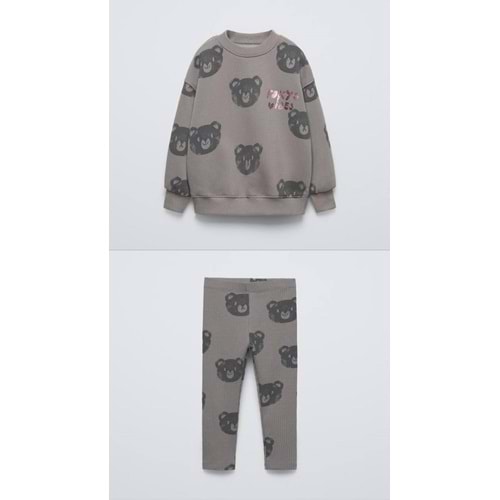 KIZ ÇOCUK GRİ AYILI TOKYO VİBES TK - Lolliboomkids - GRİ - 2-3 YAŞ