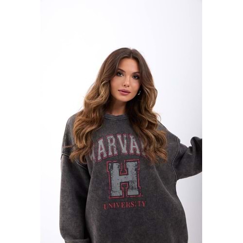 Yıkamalı Gri Melanj 3 İplik Şardonlu Hoodie / Sweatshirt - GRİ - L - ST00528-GRİ-L