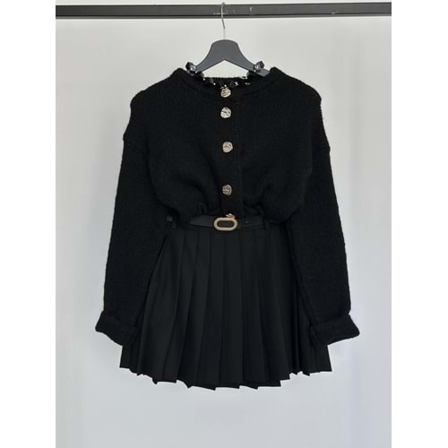 Pliseli Siyah Mini Etek - SİYAH - L - ST00536-SİYAH-L