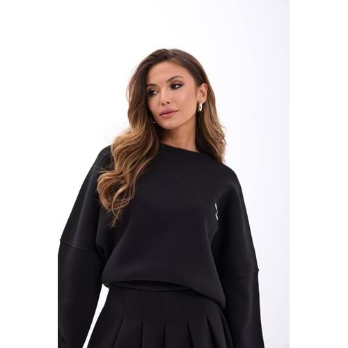 Siyah Renk Şardonlu Sweatshirt Etek Alt Üst Takım