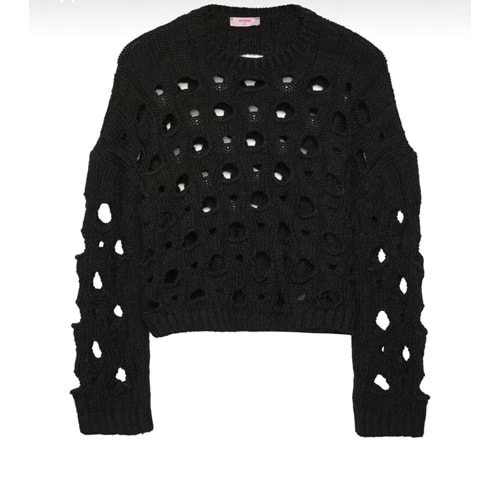 Uzun Kol Ajur Delğik Detaylı Triko Üst Siyah Renk - SİYAH - STANDART - ST00554-SİYAH-STANDART