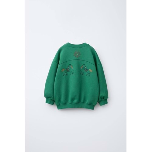 Yeşil Renk Nakışlı Bisiklet Yaka Sweatshirt - YEŞİL - 2-3 YAŞ - ST00570-YEŞİL-2-3 YAŞ