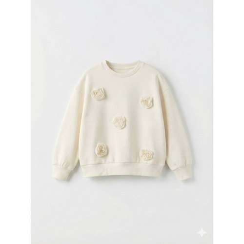 Güllü Kem Renk Sweatshirt - KREM - 6-7 YAŞ - ST00575-KREM-6-7 YAŞ