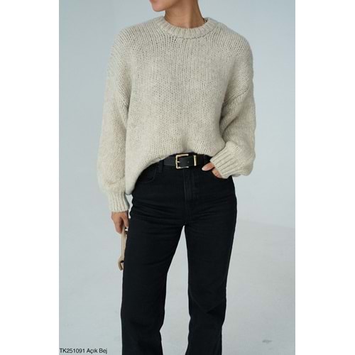 Açık Vizon Renk Uzun Kollu Kazak - KREM - STANDART - ST00599-KREM-STANDART