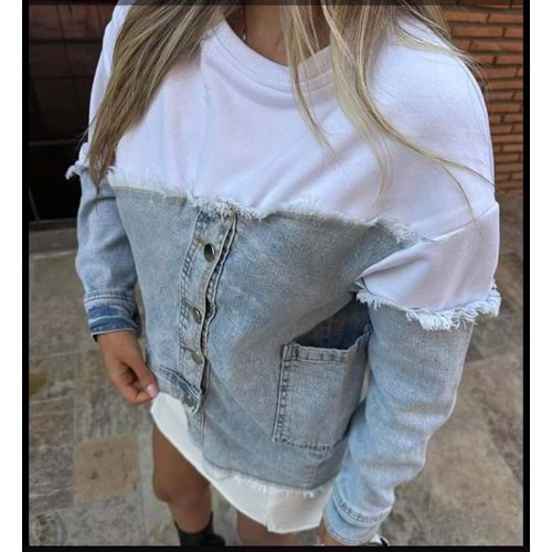 Jean Detay Asimetrik Kesim Düğme Detay Sweat - ÇOK RENKLİ - M - ST00616-ÇOK RENKLİ-M