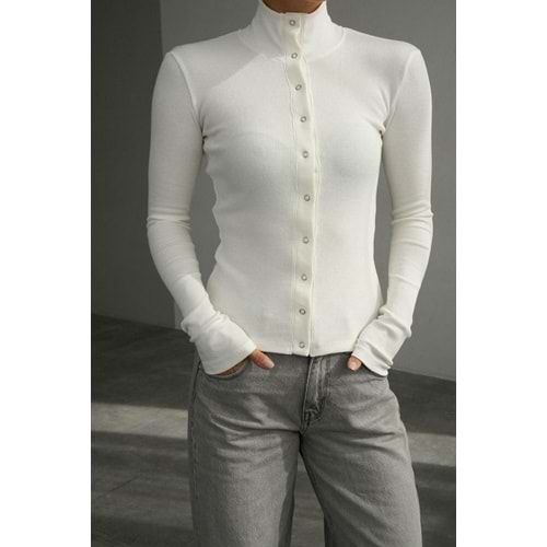 Çıtçıt Kapamalı Boğazlı Kaşkorse Bluz - EKRU - S - ST00637-EKRU-S