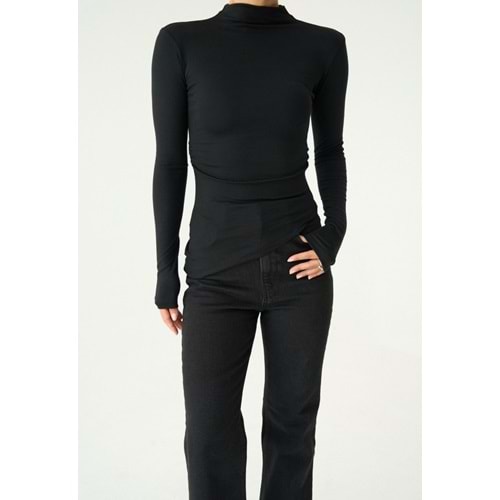 Hafif Balıkçı Yaka Yan Büzgülü Uzun Kol Tasarım Bluz