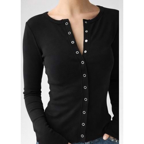 Çıtçıt Kapamalı Tasarım Body / Bluz - SİYAH - L - ST00643-SİYAH-L