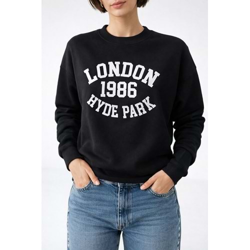 Slogan Baskı Yazı Detaylı 3 İplik Şardonlu Sweatshirt
