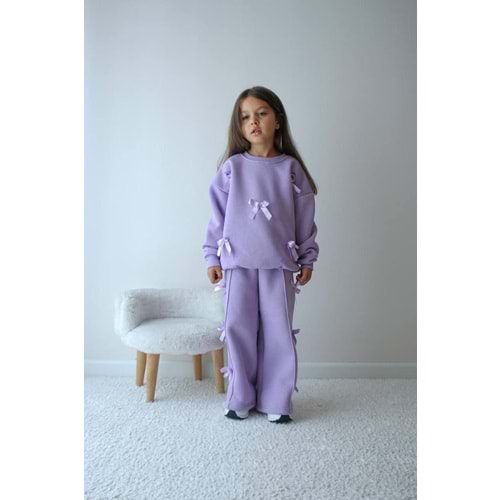 Kız Çocuk Fiyonk Aplike Detay Lila Renk Alt Üst Takım - MOR - 4-5 YAŞ - ST00655-13598
