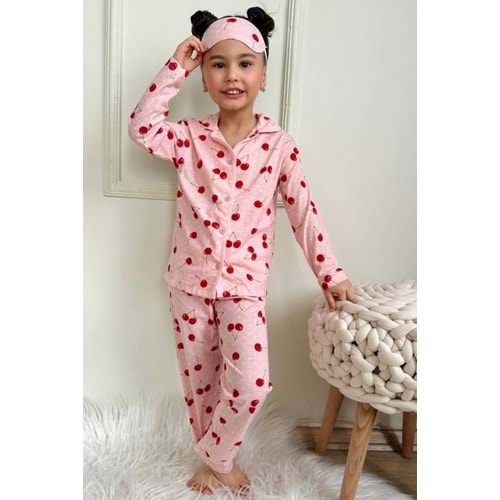 Kız Çocuk Vişne / Kiraz Desen Alt Üst Pijama Takımı - PEMBE - 4-5 YAŞ - ST00666-13702