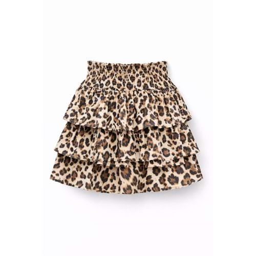Kız Çocuk Katlı Leopar Desenli Etek - LEOPAR - 10 YAŞ