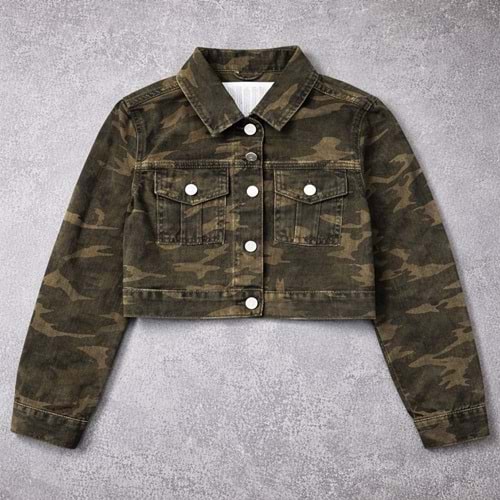 Kız Çocuk Kamuflaj Desenli Cool Kot Ceket - KAMUFLAJ - 10-11 YAŞ