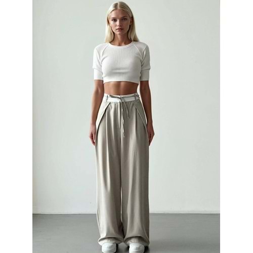 Bel Detaylı Tasarım Palazzo Pantolon - TAŞ - L