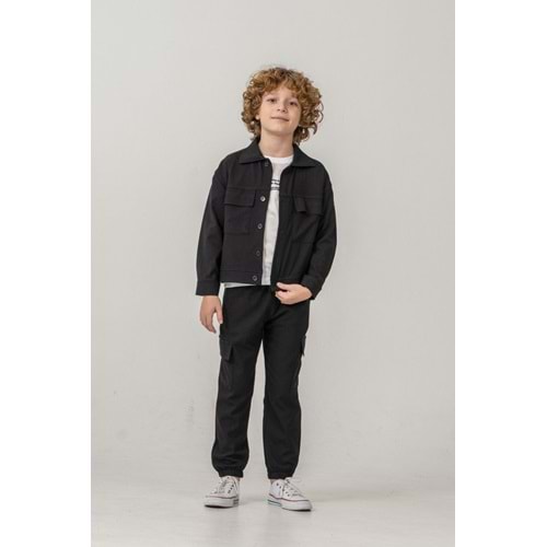 Yeni Sezon Erkek Çocuk Siyah Renk Kargo Cepli Dokuma Takım - 3-4 YAŞ