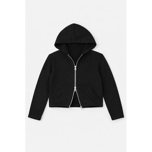 Kız Çocuk Çift Fermuarlı Kapüşonlu Siyah Renk Viskon Hırka - 5-6 YAŞ