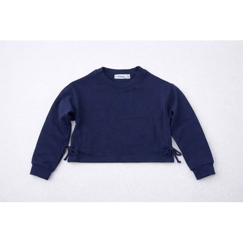 Yeni Sezon Kız Çocuk Bel Bağcık Detaylı Crop Sweatshirt Lacivert Renk - 10 YAŞ
