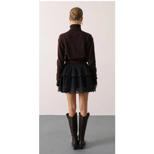 Kadın Giyim Yeni Sezon Dantel Detaylı Kemerli Mini Etek - - L