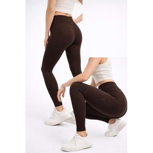 Kadın Tayt Karşorse Koyu Kahverengi Şardonlu - Premium Kumaş - L