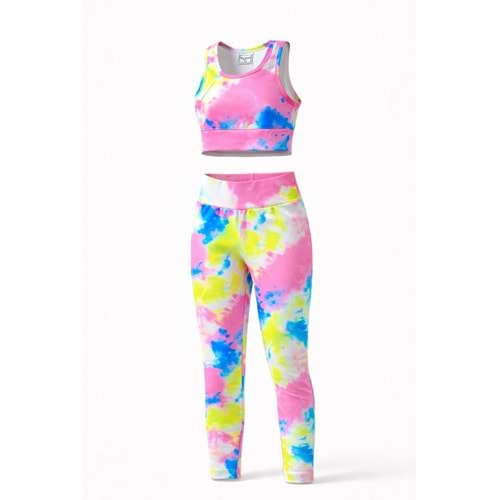 Kız Çocuk Color Pop Spor Crop Üst - Tayt Alt Üst Takım - ÇOK RENKLİ - 9-10 YAŞ