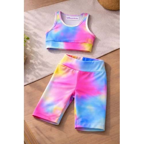 Kız Çocuk Color POP Batik Desen Spor Crop Alt Üst Takım - ÇOK RENKLİ - 11-12 YAŞ