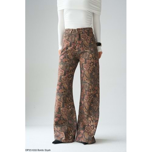 Yeni Sezon Etnik Şal Desenli Pamuklu Kot Pantolon - DESENLİ - L