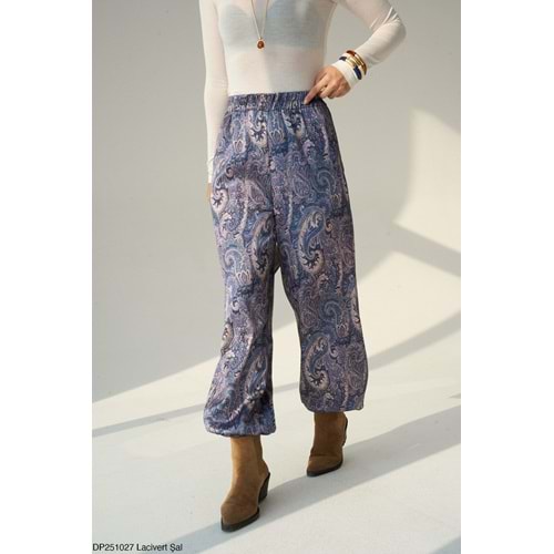 Saten Kumaş Paça Lastikli Şalvar Pantolon Premium Kalite - MAVİ - L